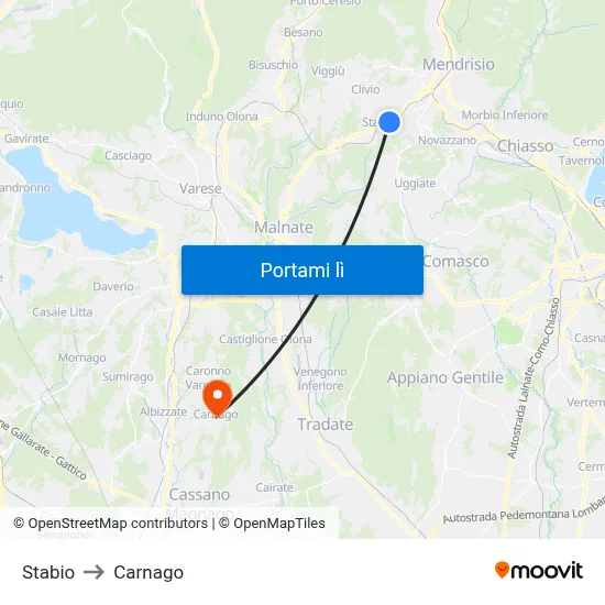Stabio to Carnago map
