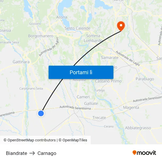 Biandrate to Carnago map