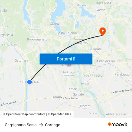 Carpignano Sesia to Carnago map