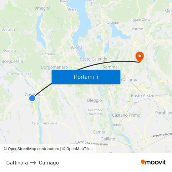 Gattinara to Carnago map