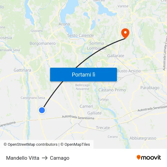 Mandello Vitta to Carnago map