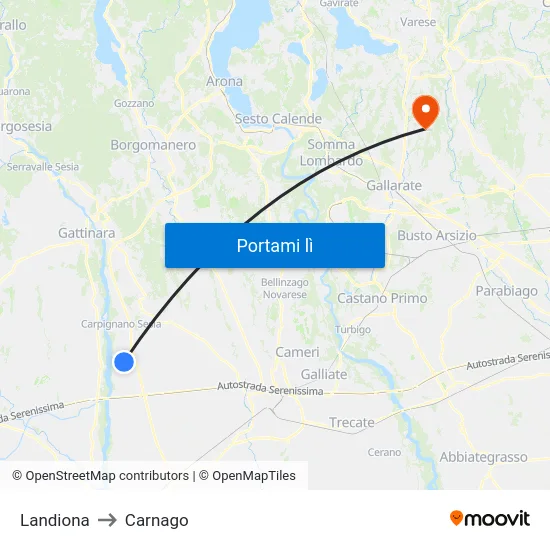 Landiona to Carnago map