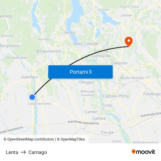 Lenta to Carnago map