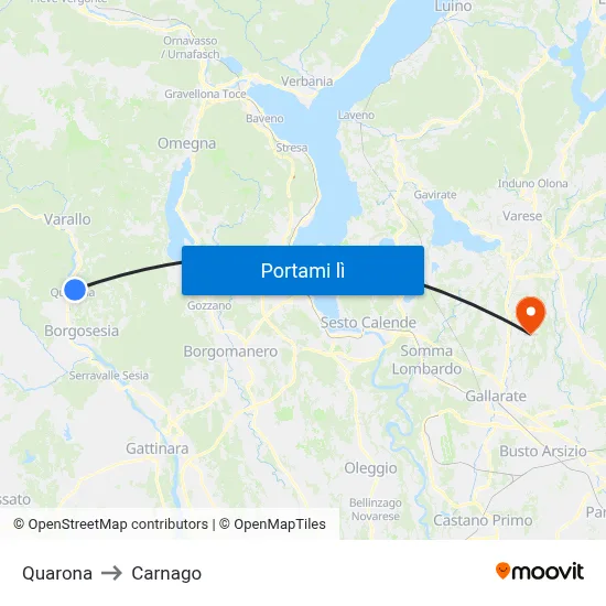 Quarona to Carnago map