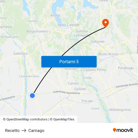 Recetto to Carnago map