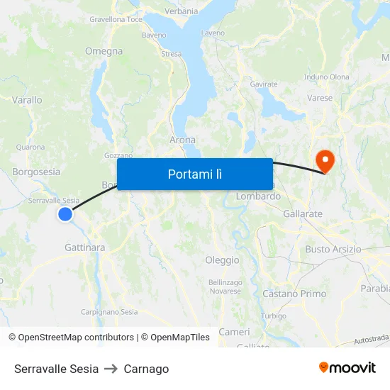 Serravalle Sesia to Carnago map