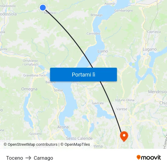 Toceno to Carnago map