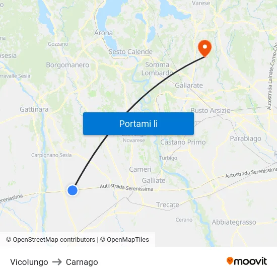 Vicolungo to Carnago map