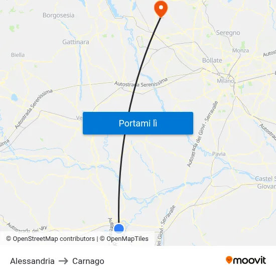 Alessandria to Carnago map