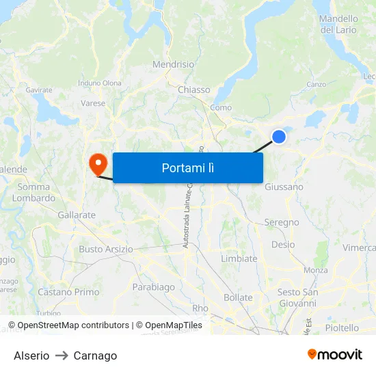 Alserio to Carnago map