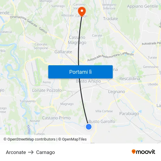 Arconate to Carnago map