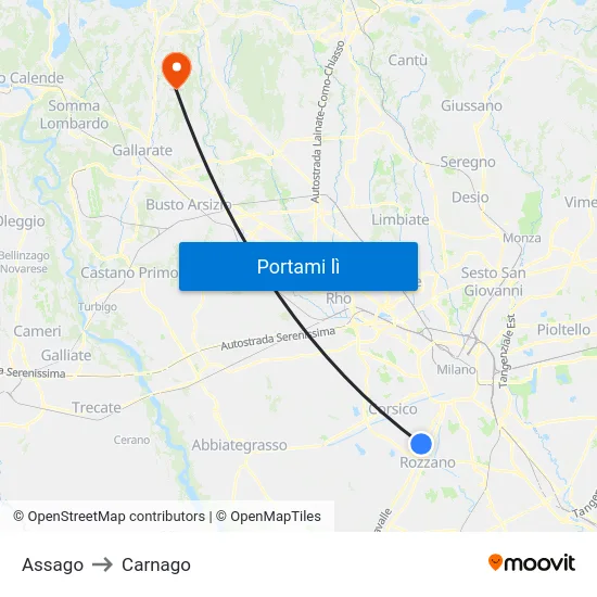 Assago to Carnago map
