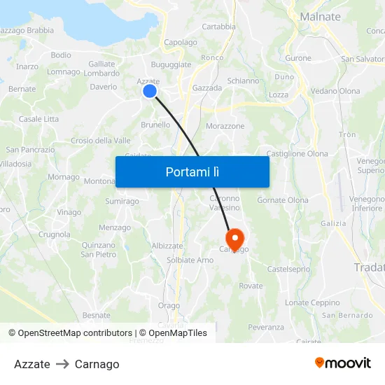 Azzate to Carnago map
