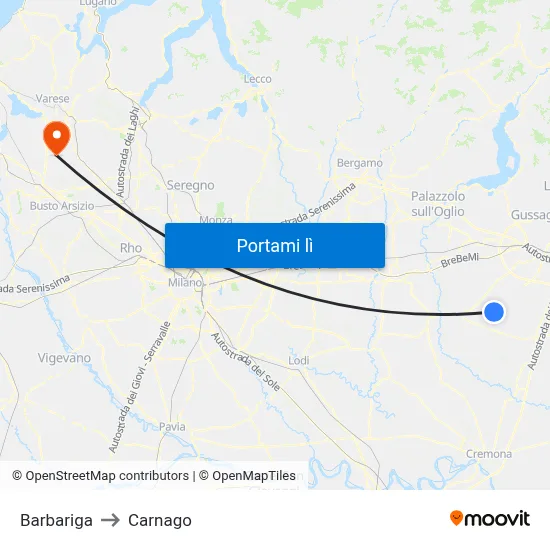 Barbariga to Carnago map