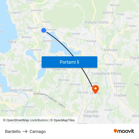 Bardello to Carnago map