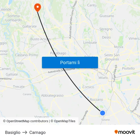Basiglio to Carnago map