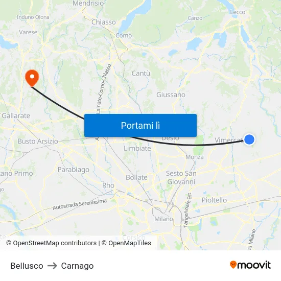 Bellusco to Carnago map