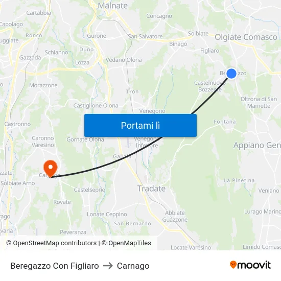 Beregazzo Con Figliaro to Carnago map
