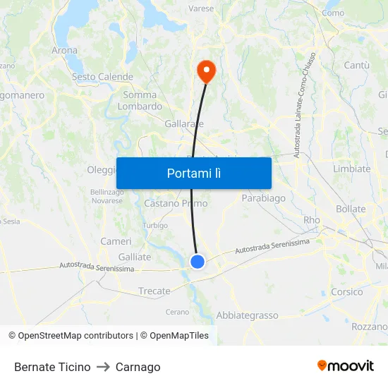 Bernate Ticino to Carnago map
