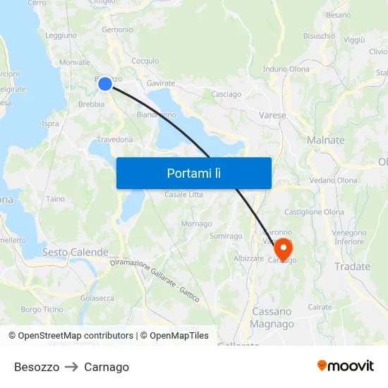 Besozzo to Carnago map