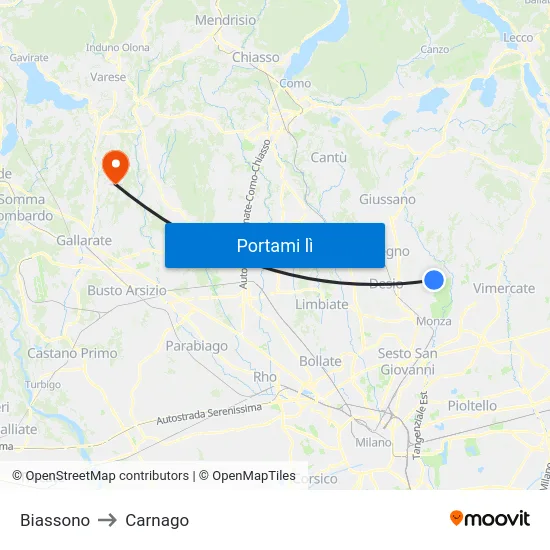 Biassono to Carnago map
