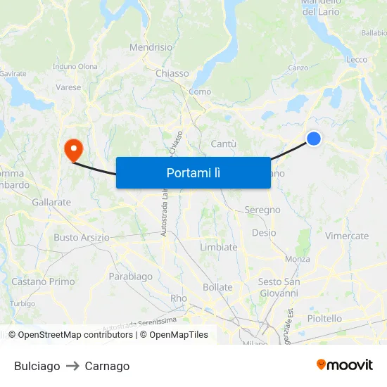 Bulciago to Carnago map