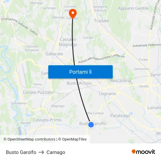 Busto Garolfo to Carnago map
