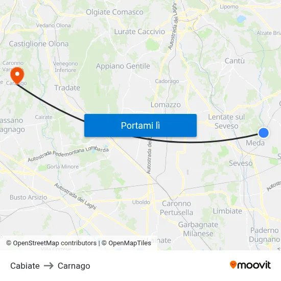 Cabiate to Carnago map