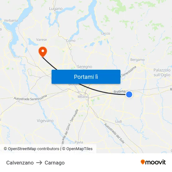 Calvenzano to Carnago map