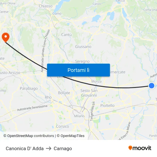 Canonica D' Adda to Carnago map