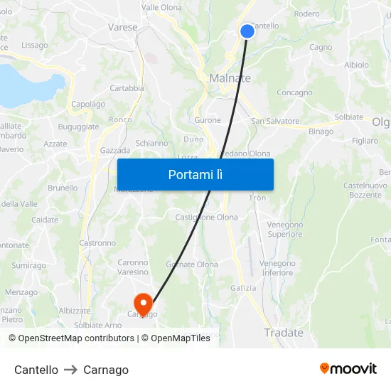 Cantello to Carnago map