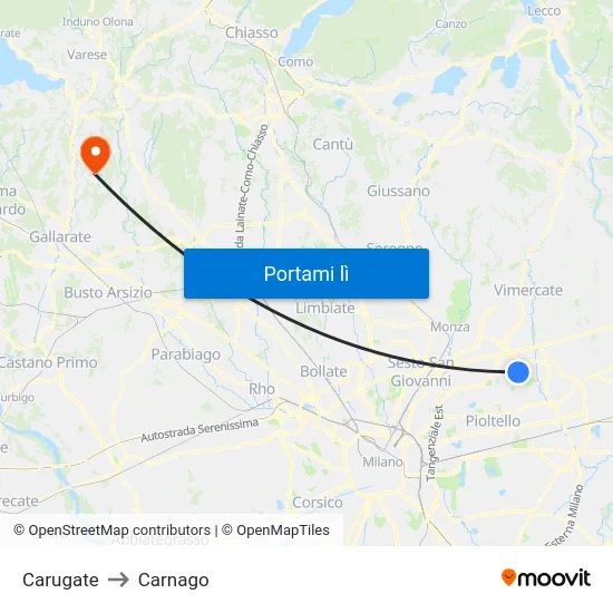 Carugate to Carnago map