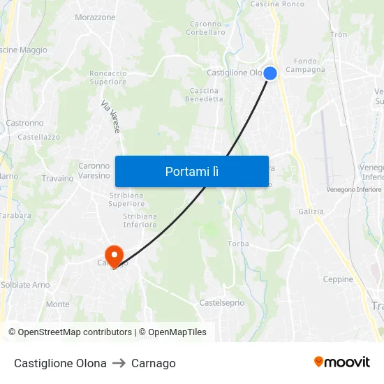 Castiglione Olona to Carnago map