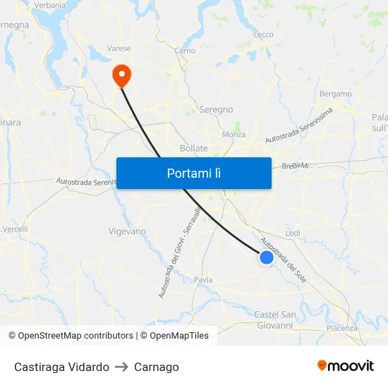 Castiraga Vidardo to Carnago map