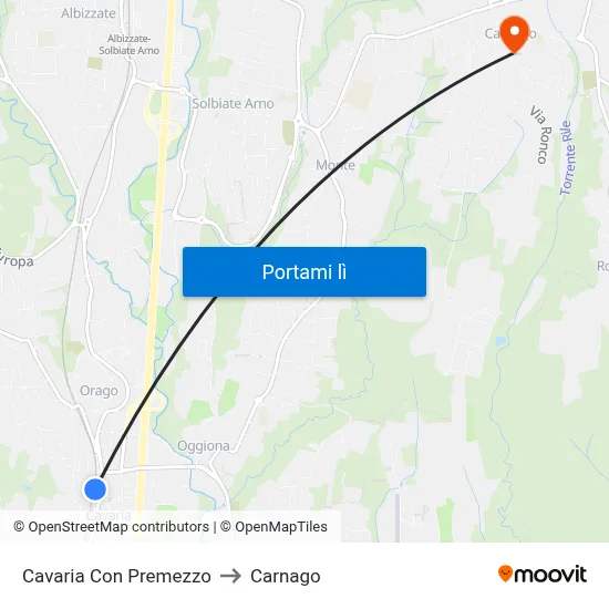 Cavaria Con Premezzo to Carnago map