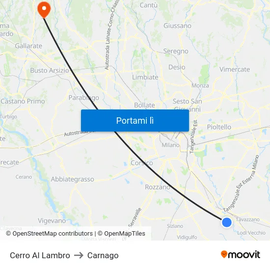 Cerro Al Lambro to Carnago map