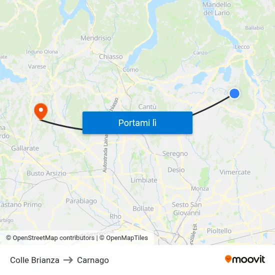 Colle Brianza to Carnago map