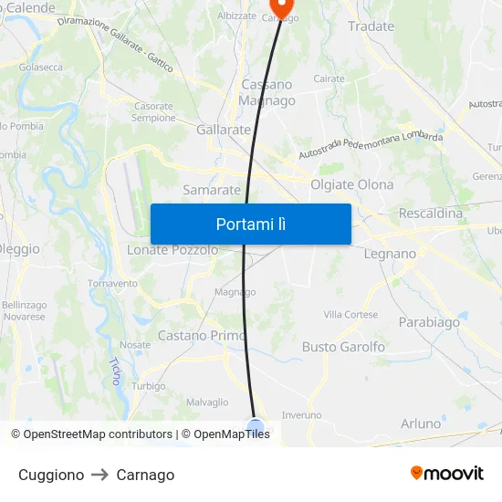 Cuggiono to Carnago map