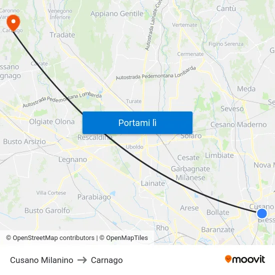 Cusano Milanino to Carnago map