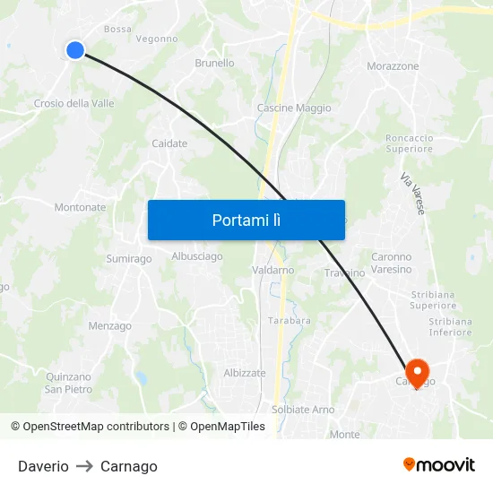Daverio to Carnago map