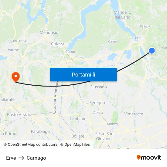 Erve to Carnago map