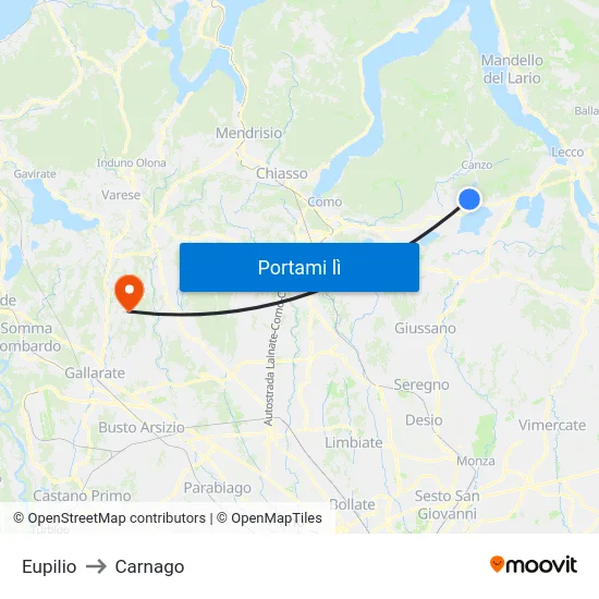 Eupilio to Carnago map