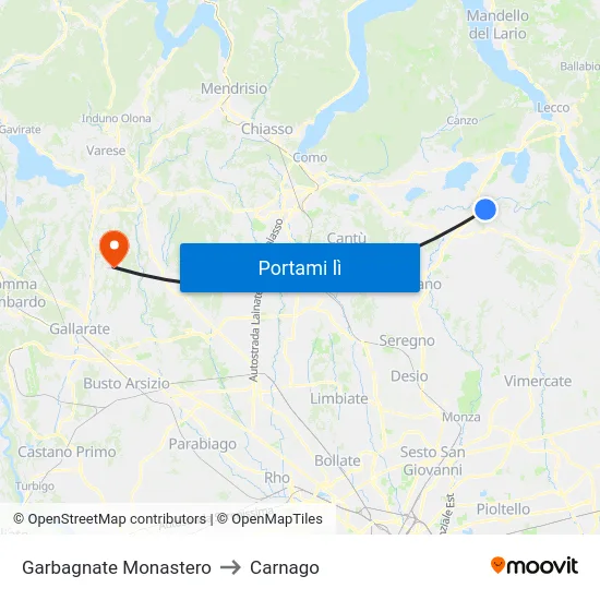Garbagnate Monastero to Carnago map