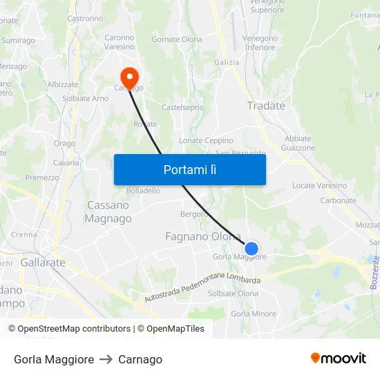 Gorla Maggiore to Carnago map