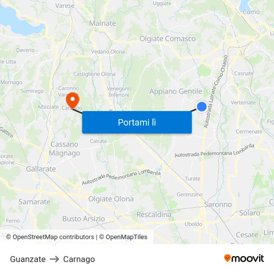 Guanzate to Carnago map