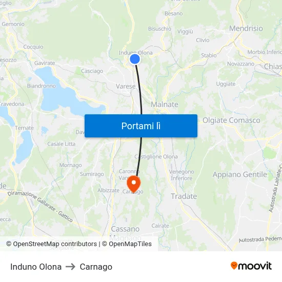 Induno Olona to Carnago map