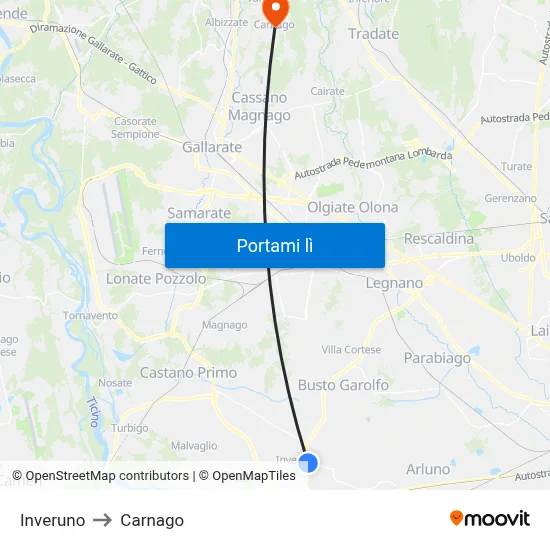 Inveruno to Carnago map