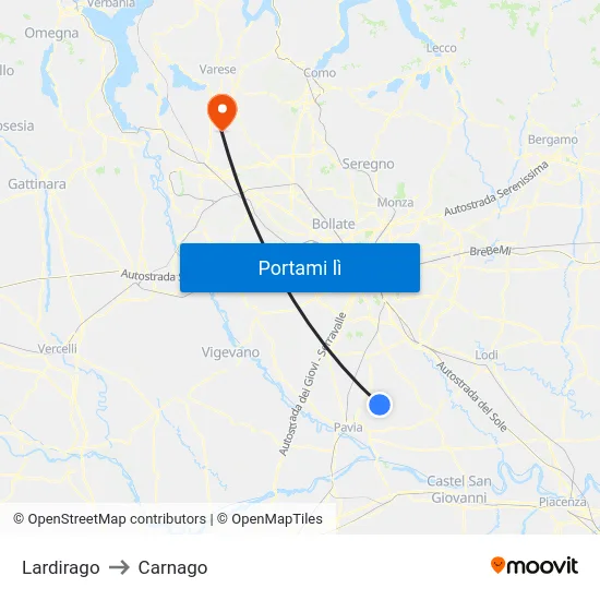 Lardirago to Carnago map