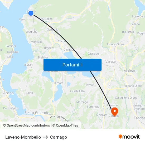 Laveno-Mombello to Carnago map