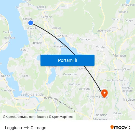 Leggiuno to Carnago map